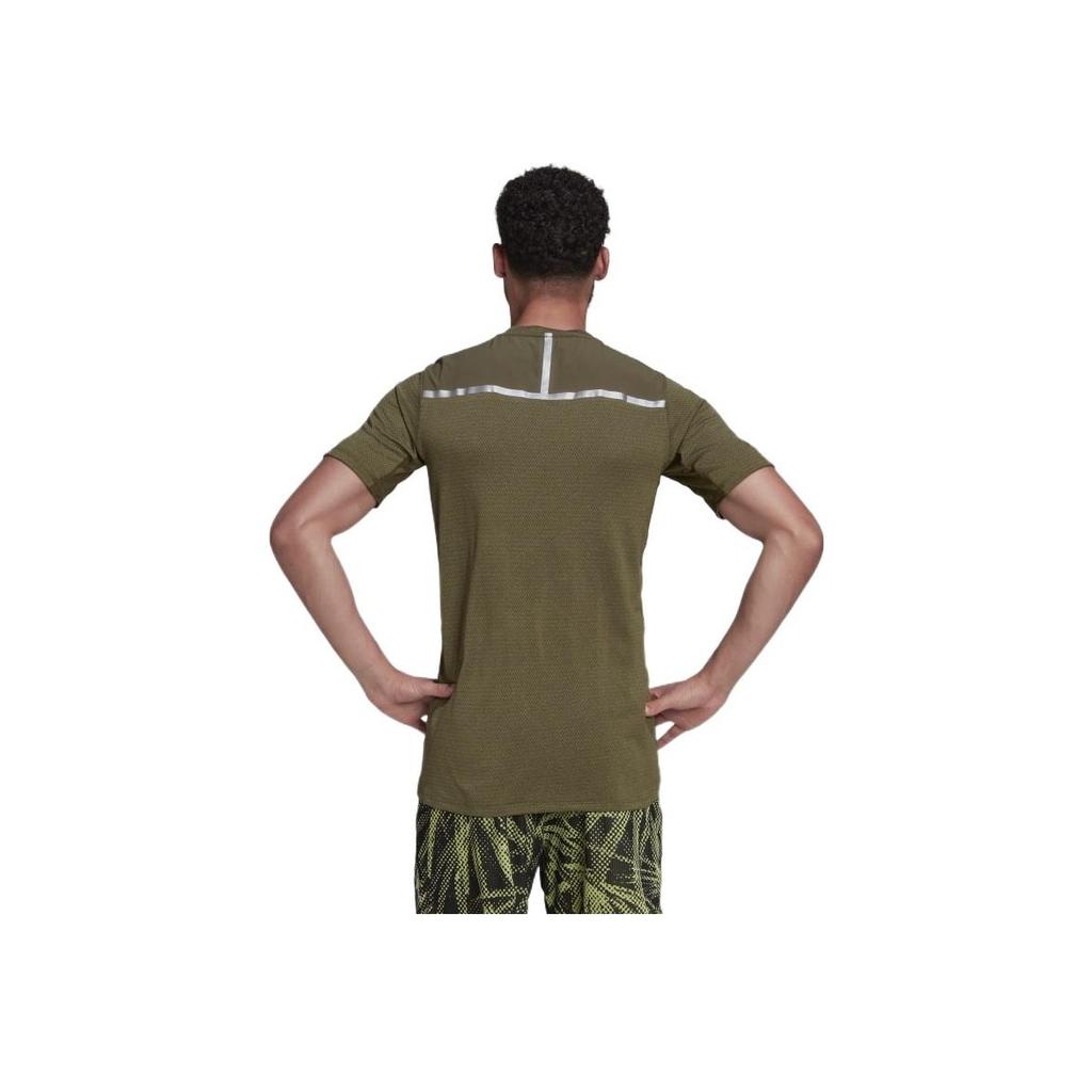 Adidas Solid Color Logo Print Slim Fit Crew Neck T-Shirt Men Tops Olive-Green HE5443
