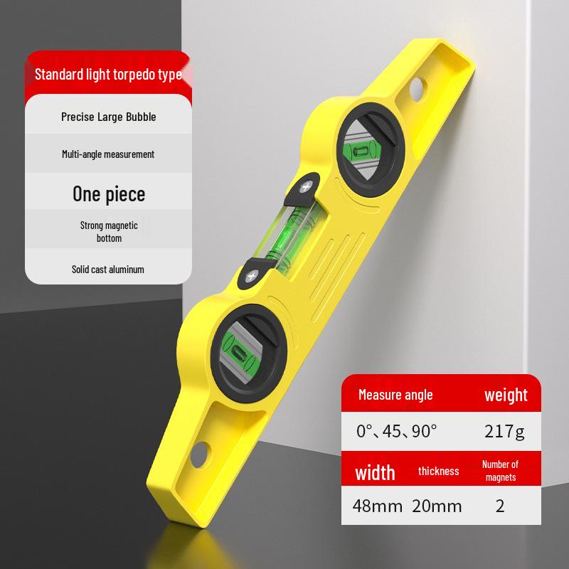 High-Precision Magnetic Torpedo Spirit Level with Ruler, Thickened and Drop-Proof Aluminum Construction