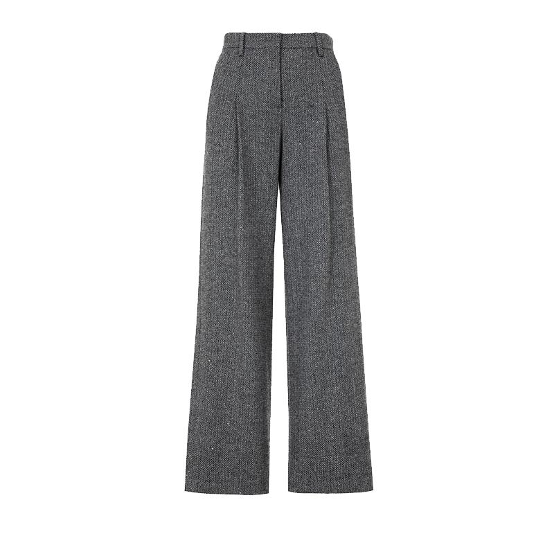 Langzi Retro Herringbone Wool Blend Wide-Leg Suit Pants