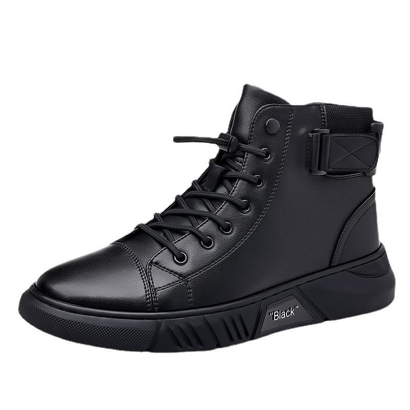 Men's Shoes 2025 Autumn Leather Non-slip Velvet High-top Casual Cotton Leather Shoes Men's Leather Martin Boots Men's Short Boots