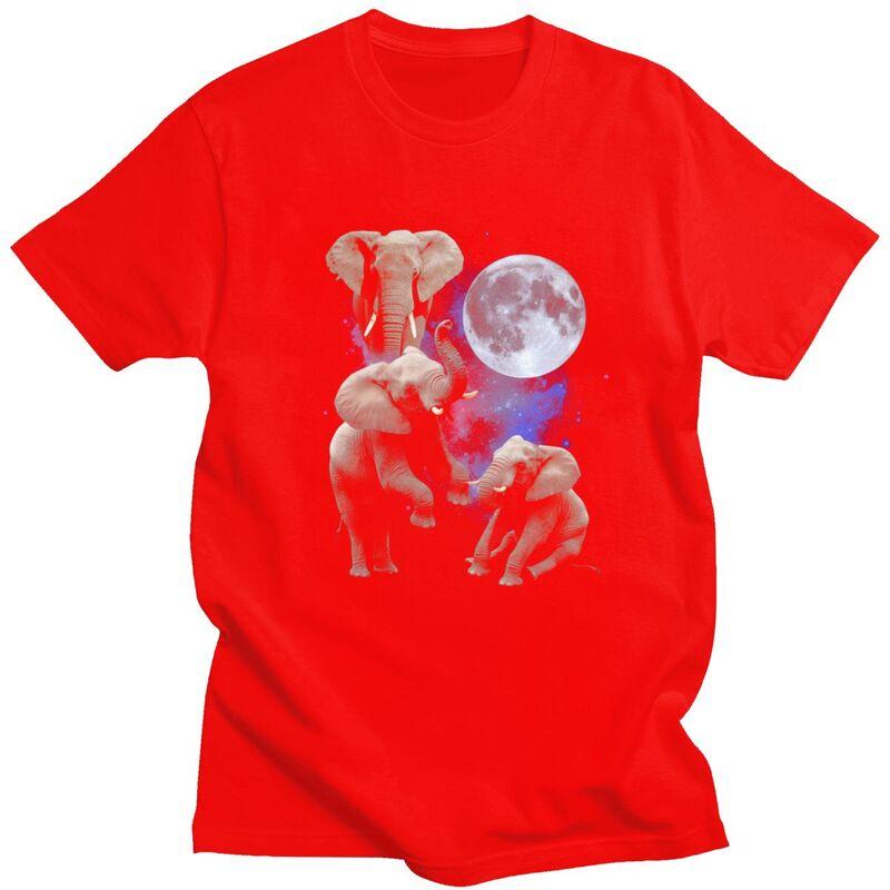 

Men Three Moon Elephants T Shirt Summer Short Sleeve Pure Cotton Colthing Leisure Novelty Creative Graphics Tee Tops S