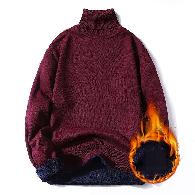 

Новый осенне-зимний мужской теплый свитер с высоким воротом, молодежный корейский стиль, модный однотонный свободный свитер с двумя лацканами, большой размер 3XL красное дерево