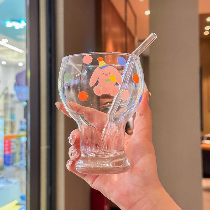 Cute Polka Dot Rabbit Beer Cup Girls High Value Glass Water Cup Household Juice Milk Cup Birthday Gift