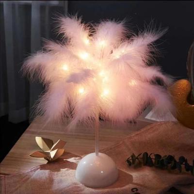 LED Feather Light: Creative Nightstand Lamp for Girls - Portable Battery-Powered String Lights