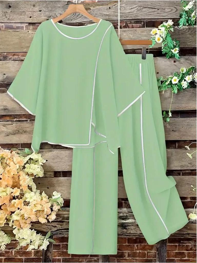 2026 European American Spring/Summer Knit Color Block Tubular Craft Set - Korean Casual Style
