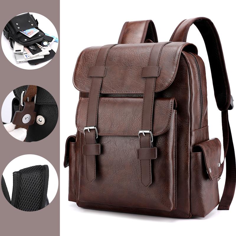 Herren Rucksack PU Leder Rucksack Große Laptop Rucksäcke Männlich Mochilas Schwarz Schultasche Für Teenager Jungen