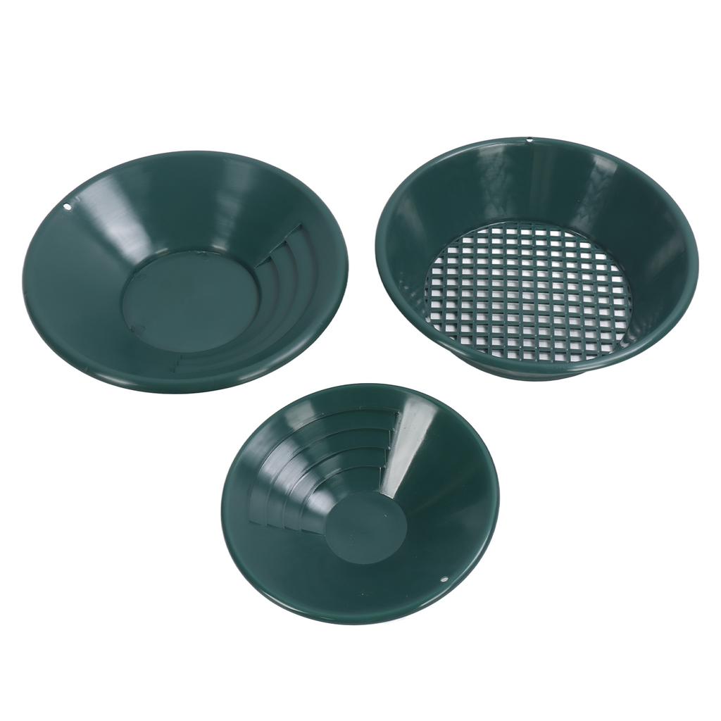 3PCS Gold Panning Pan ABS Plastic Gold Washing Pan Kit Hand Operated Round Gold Dredging Prospecting Tools