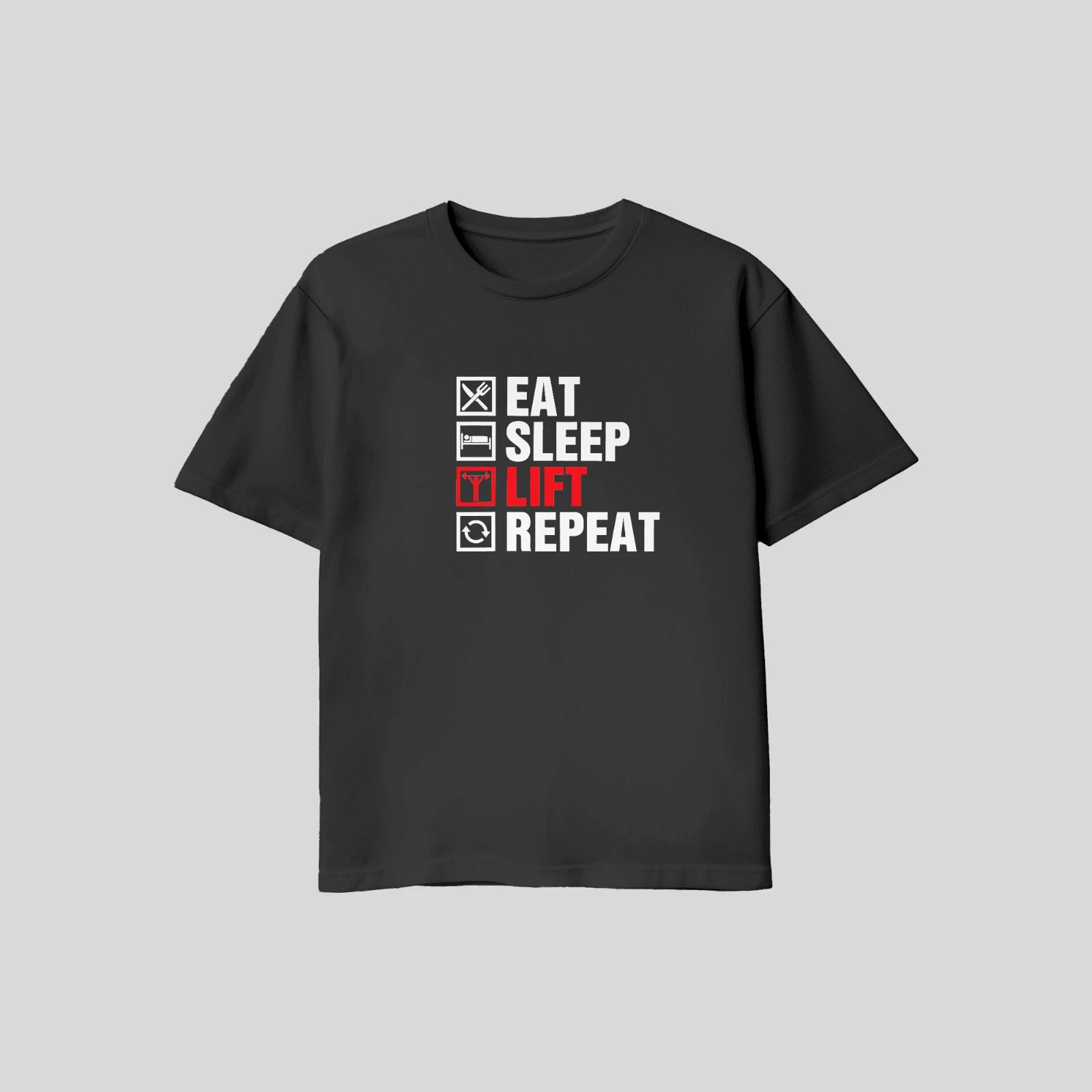 Unisex Adult Casual Graphic Eat Sleep Lift Repeat Gym Weightlifter ... L