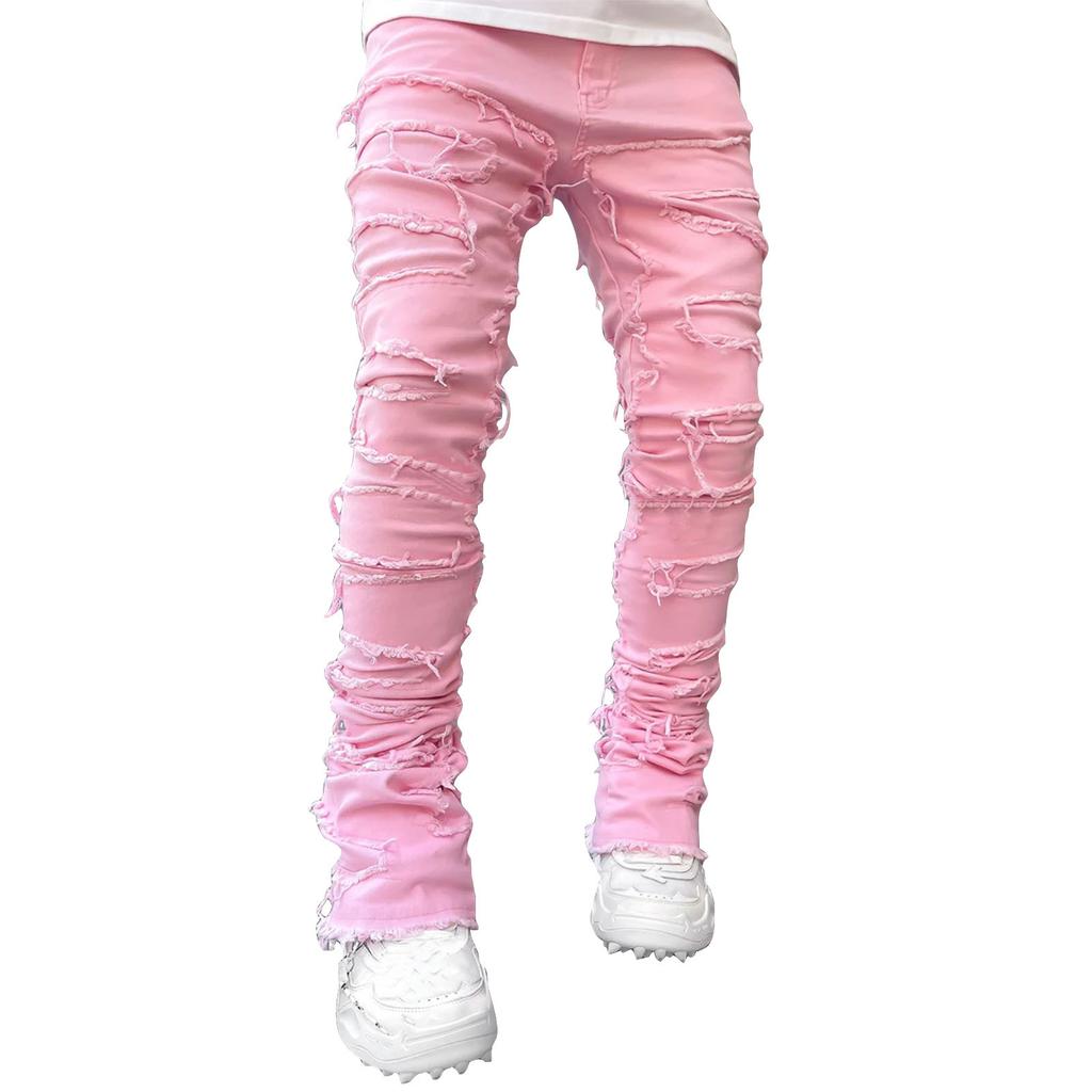 Men's Casual Mid-Rise Washed Trousers Retro Straight Slim Fashion Jeans