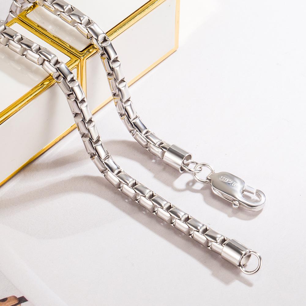 Men'S Round Box Chain Necklace Copper Electroplated Thick Rhodium Gold Jewelry