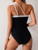 2025 Neu Ein Schulter Schwarz Weiß Einteiliger Badeanzug Solide Bademode Damen Badeanzug Strand Rückenfreier Monokini Badeanzug Weiblich