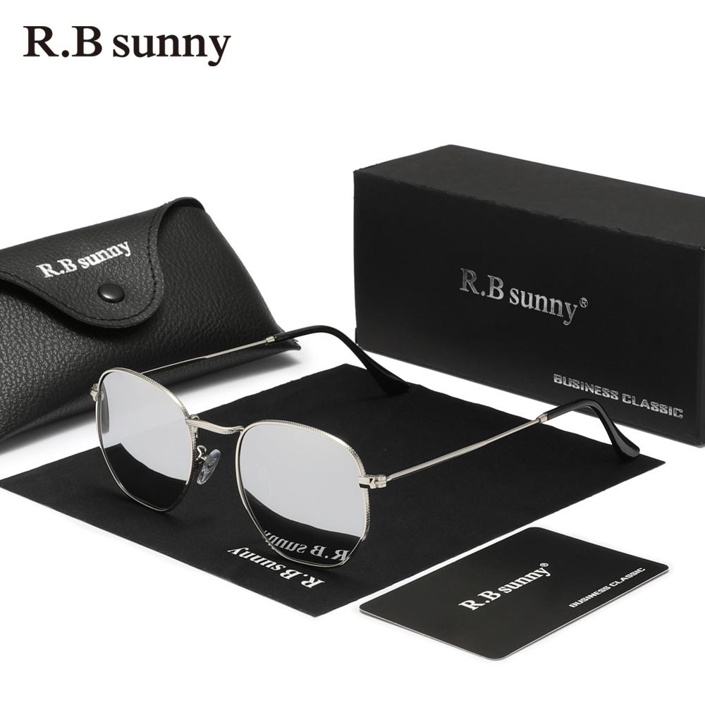 RBsunny Classical Polarized Sunglasses Men Hexagon Retro Glasses Stainless Steel Women UV400 Square Polygon Mirror Lens Eyewear