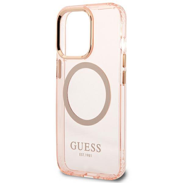 Guess Guhmp13Lhtcmp Iphone 13 Pro / 13 6,1 Różowy/Pink Hard Case Gold Outline Translucent Magsafe