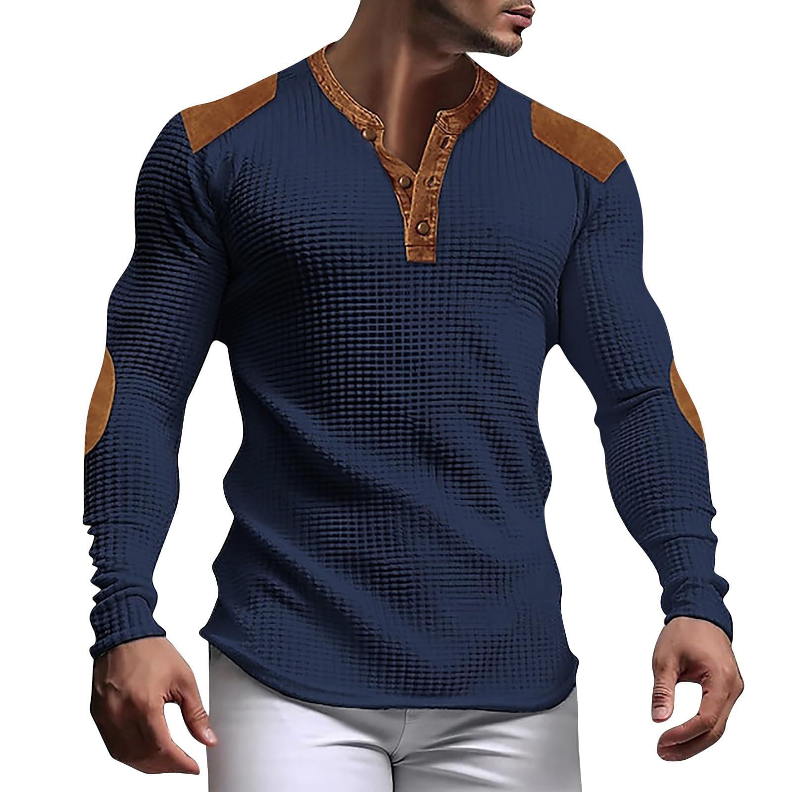 

Дышащий мужской топ в клетку с пряжкой и V-образным вырезом для отдыха и длинными рукавами XXXL тёмно-синий