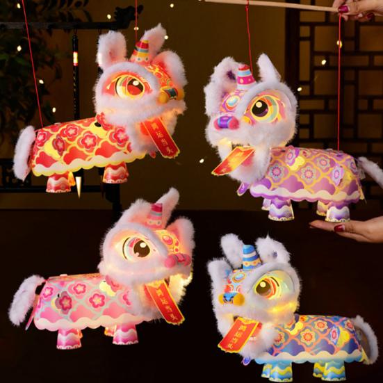 Lion Dance Lantern Handmade Chinese Traditional Lion DIY Crafts Spring Festival Handheld Lantern for Chinese New Year Mid-Autumn Festival Home Decor