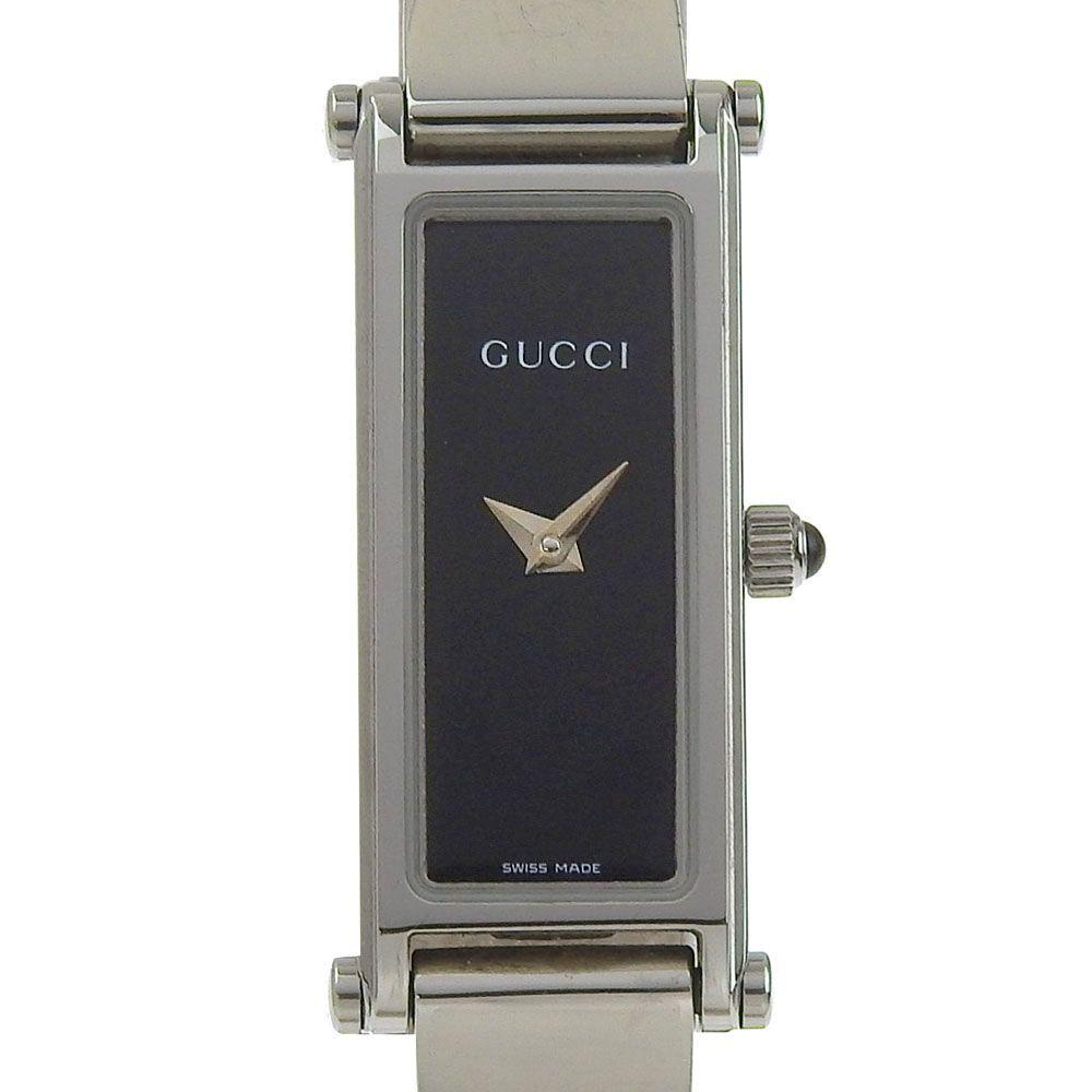 Used [GUCCI] Gucci 1500L Stainless Steel Quartz Analog Display Ladies Black Dial Watch