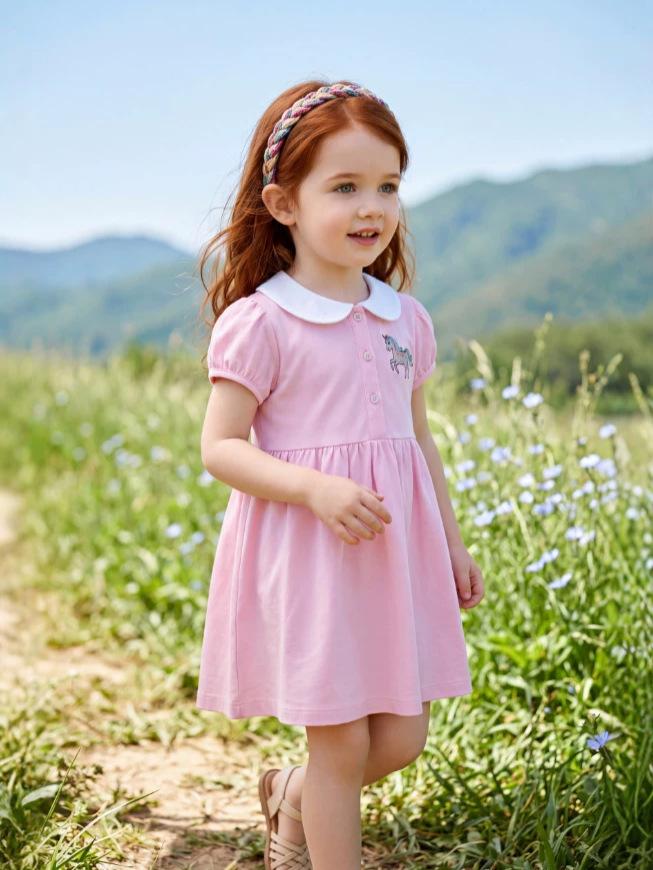 Girls Summer Short Sleeve Cartoon Dress Stylish and Trendy 90