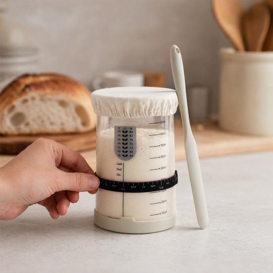 Sealed Jar, Sourdough Starter Kit with Date-Marked Feeding Tape, Large Wide Mouth Glass Jars for Active Fermentation