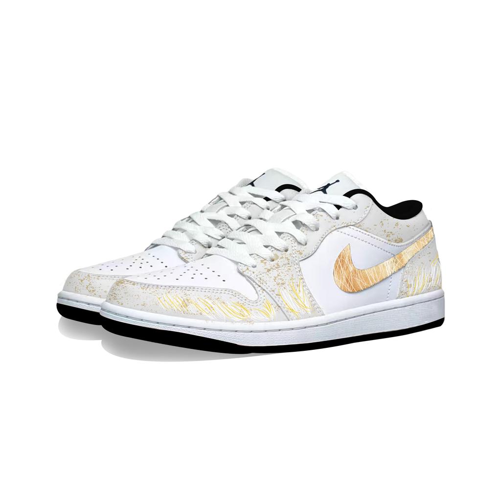 Jordan Air Jordan 1 Gold Sagittarius Abrasion Resistant Low top Vintage Basketball Shoes Men's White Gold 553558-153(Team1142-1)