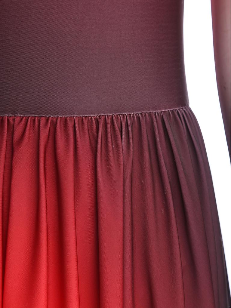 Womens Lyrical Dance Gradient Dress Mesh Long Sleeve Irregular Hem Back Keyhole Leotard Figure Skating Modern Costume