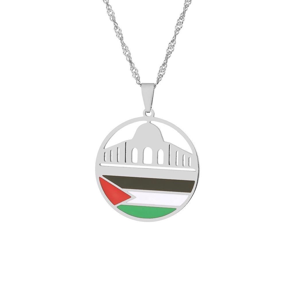 Ethnic Style Aksha Mosque And Palestine Pendant Necklace For Men And Women Stainless Steel Jewelry