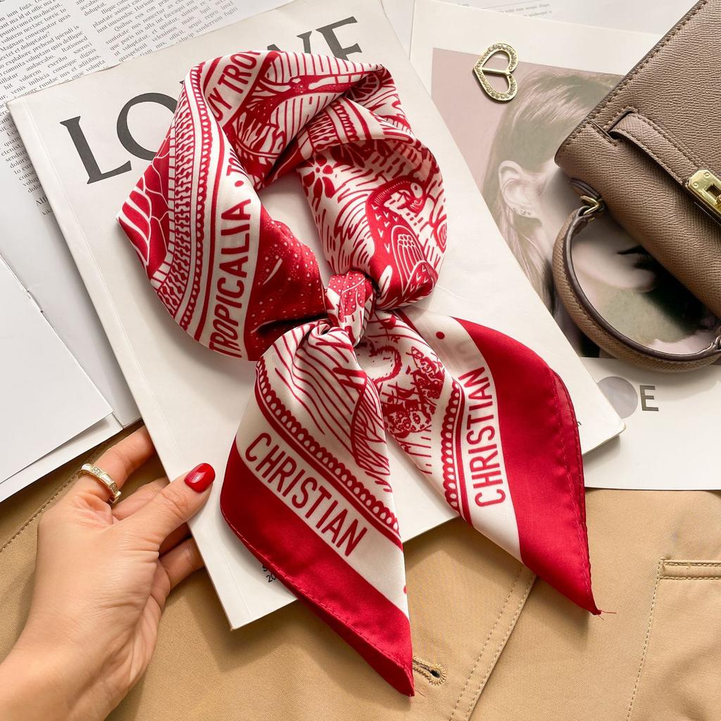 Eșarfă pătrată din mătase, de marcă de lux, pentru femei, pentru gât, bandă pentru cravată de păr, hijab de plajă, batista, bentite pentru cap Bandana pentru femei, Foulard 70 cm