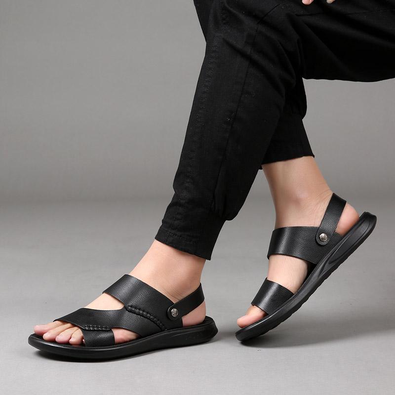 Fashion2024 Men Leather Sandals Fashion Beach Shoes Size 38-44 Hiking Sandals Casual Sneakers Summer Beach Sandalias Boys Men Slippers