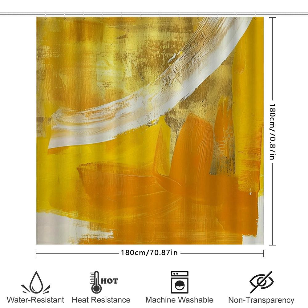 Artistic Abstract Shower Curtain Yellow White Watercolor Design Bathroom Decor For Home Waterproof Fabric With Hook Rings (Yello