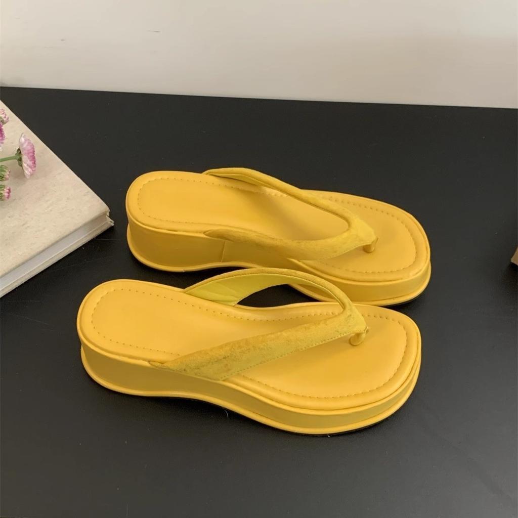 Wedge heel high heel silver pinch flip-flops women's shoes wear thick-soled heightening shoes sandals