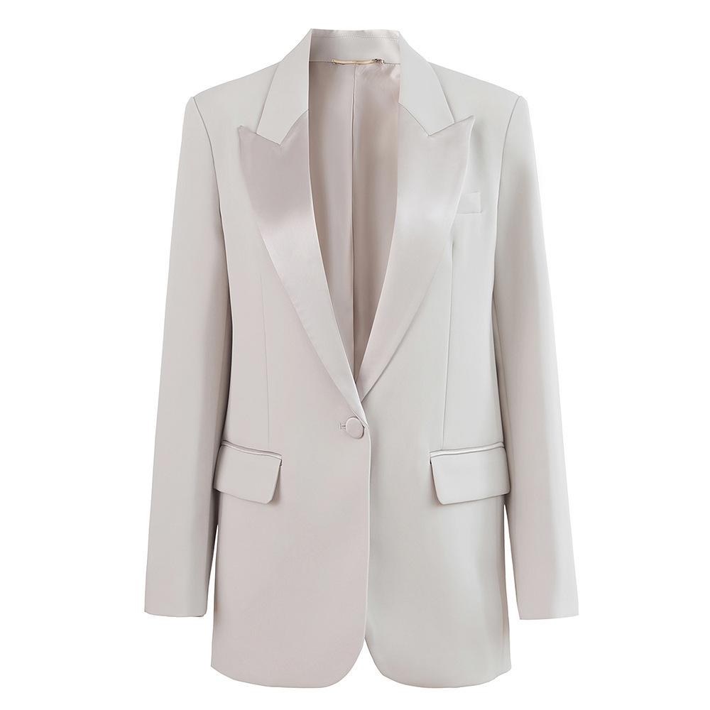 Nanyou Women's High-End Acetate Blazer - Spring/Summer 2025 Loose Fit, Drapey Patchwork Design