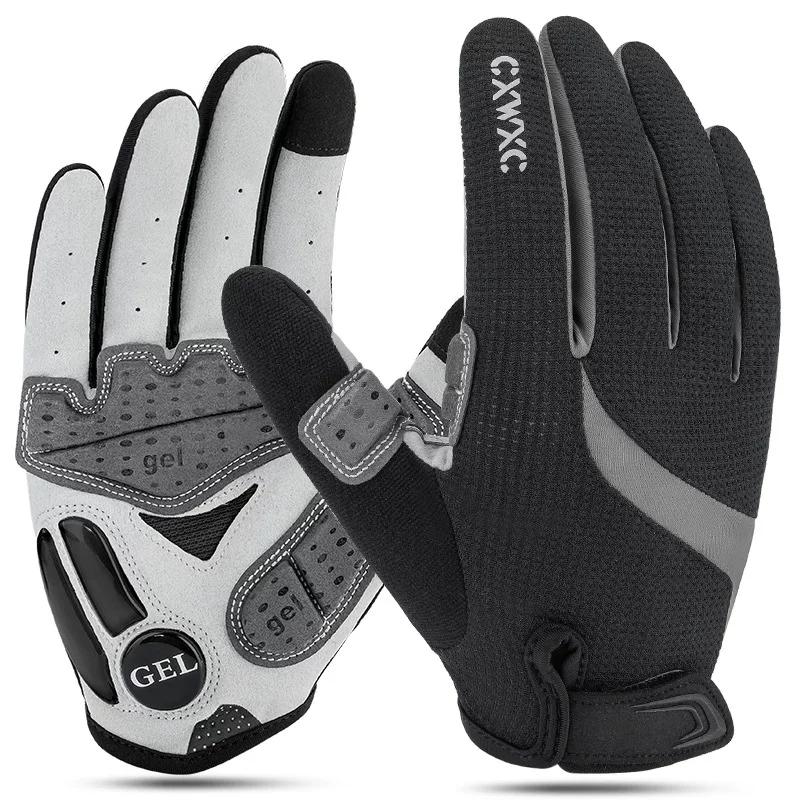 Cxwxc Highway Mountain Bicycle Bicycle Full Finger Gloves Liquid Silicone Shockproof Breathable Spring and Autumn Cycling Men and Women