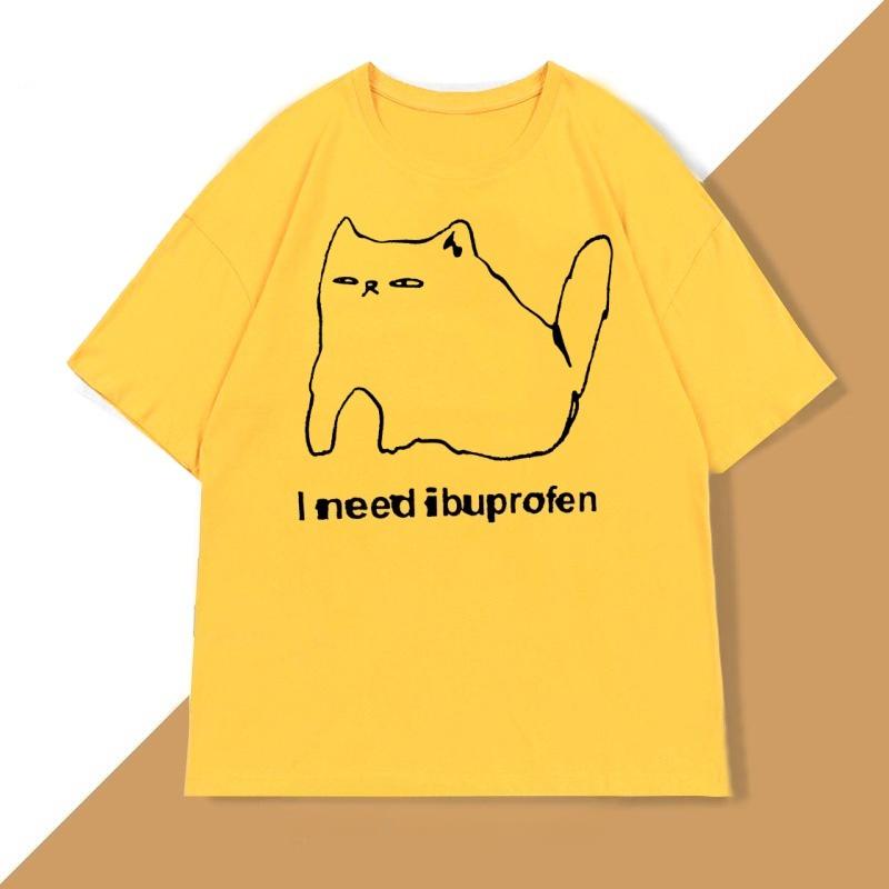 

I Need Ibuprofen Funny Cat T Shirt Cotton Short Sleeve Graphic T Shirts Casual Round Neck Streetwear Harajuku TShirt Unisex 4XL