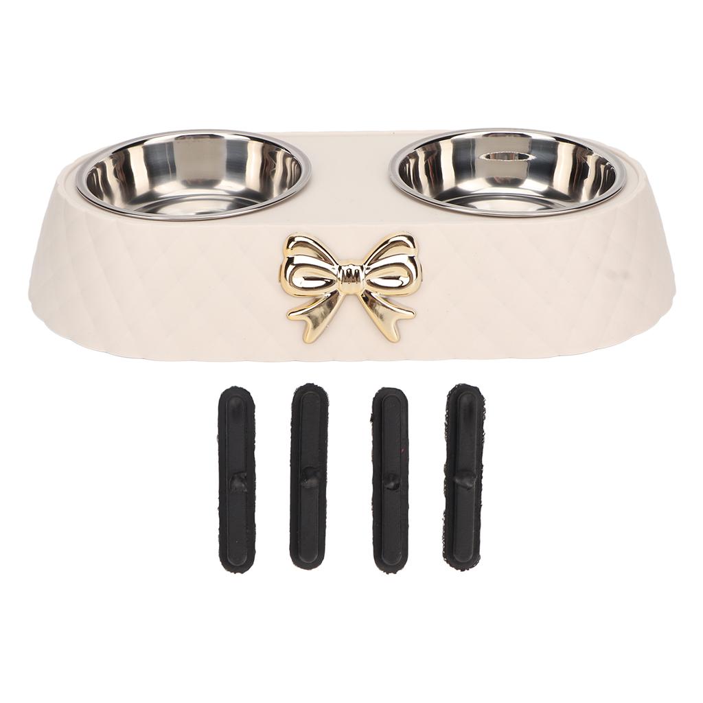 Double Pet Bowls Prevent Slip Stainless Steel Pet Food Water Bowls with Bowknot Decor Holder for