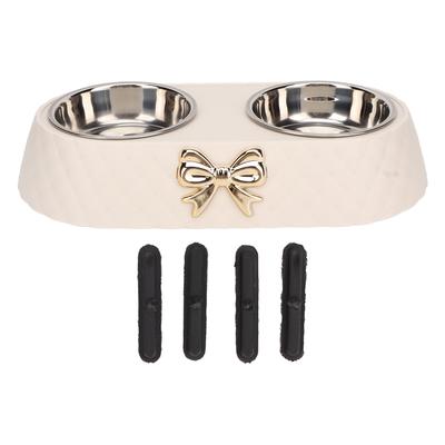 Double Pet Bowls Prevent Slip Stainless Steel Pet Food Water Bowls with Bowknot Decor Holder for