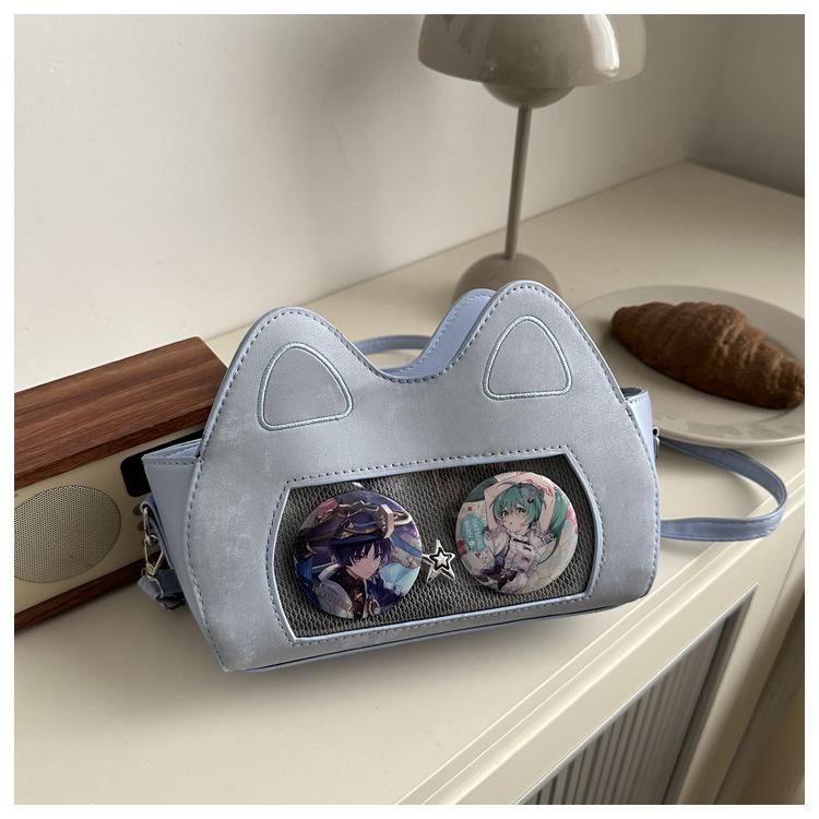 

Niche design Korean version leopard print underarm bag women s 2025 new shoulder bag cute cat ears messenger bag синий