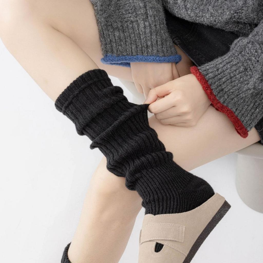 White Foot-Stepping Knitted Socks Cover Spring And Autumn Stacking Socks Y2K Gray Medium-Length Socks With Snow Boots Leg Cover