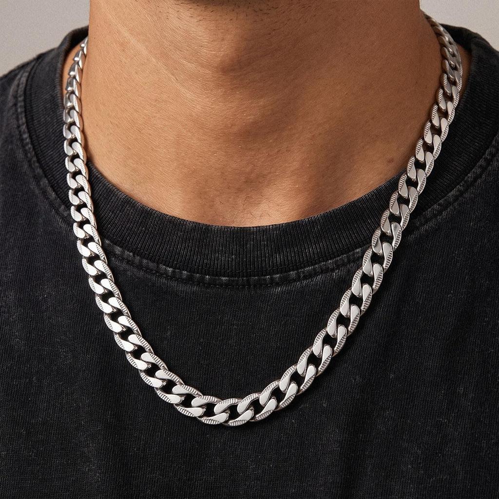 Necklace for Men Stainless Steel Statement Cuban Chain Necklace Gold/Silver/Black Plated 7mm Chain Hip Hop Halloween Jewelry Gifts 18/20/22/24/26/28