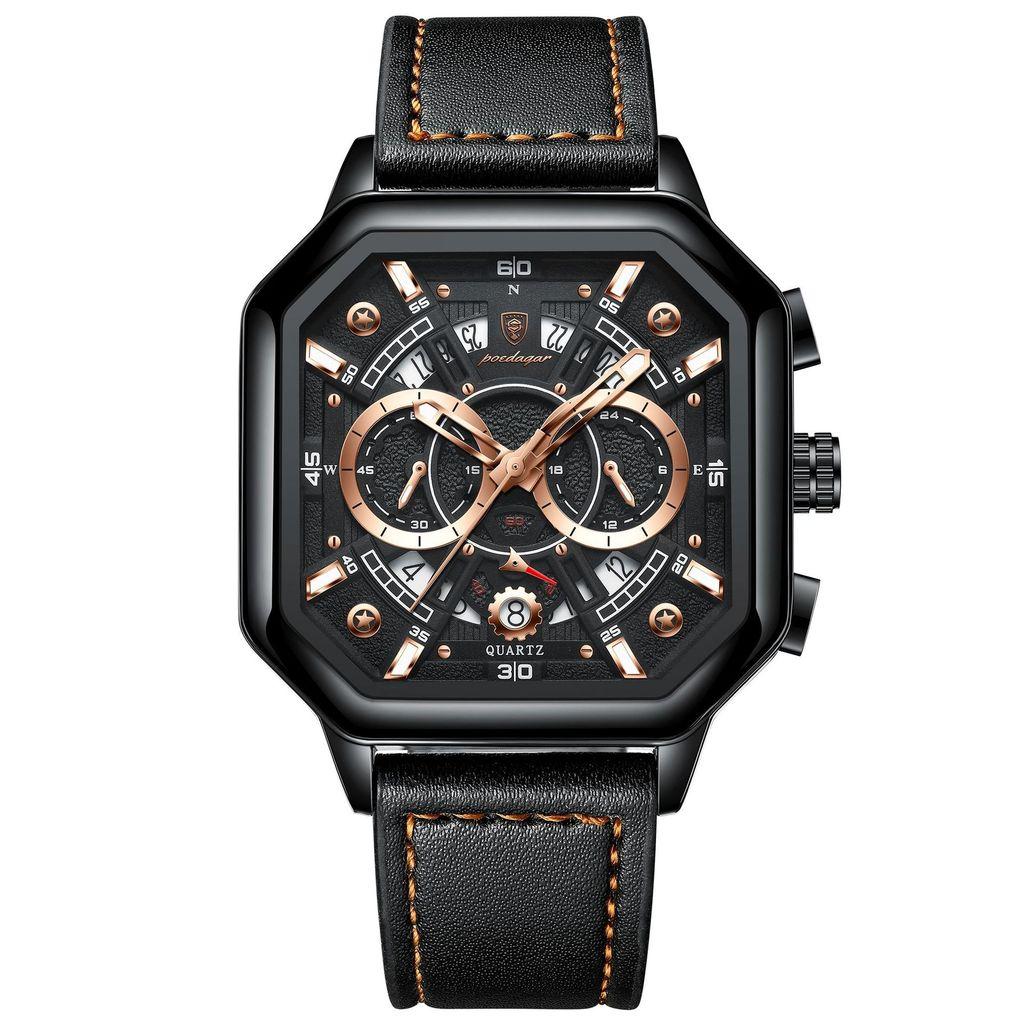 Swiss Watch Men Quartz Watch With Luminescent Hands And Leather Strap For Casual Wear