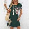 Women's Fashion Graceful Beautiful Broken Flowers and Fruits Print Summer Spring Short Sleeve O-Neck Casual Dresses