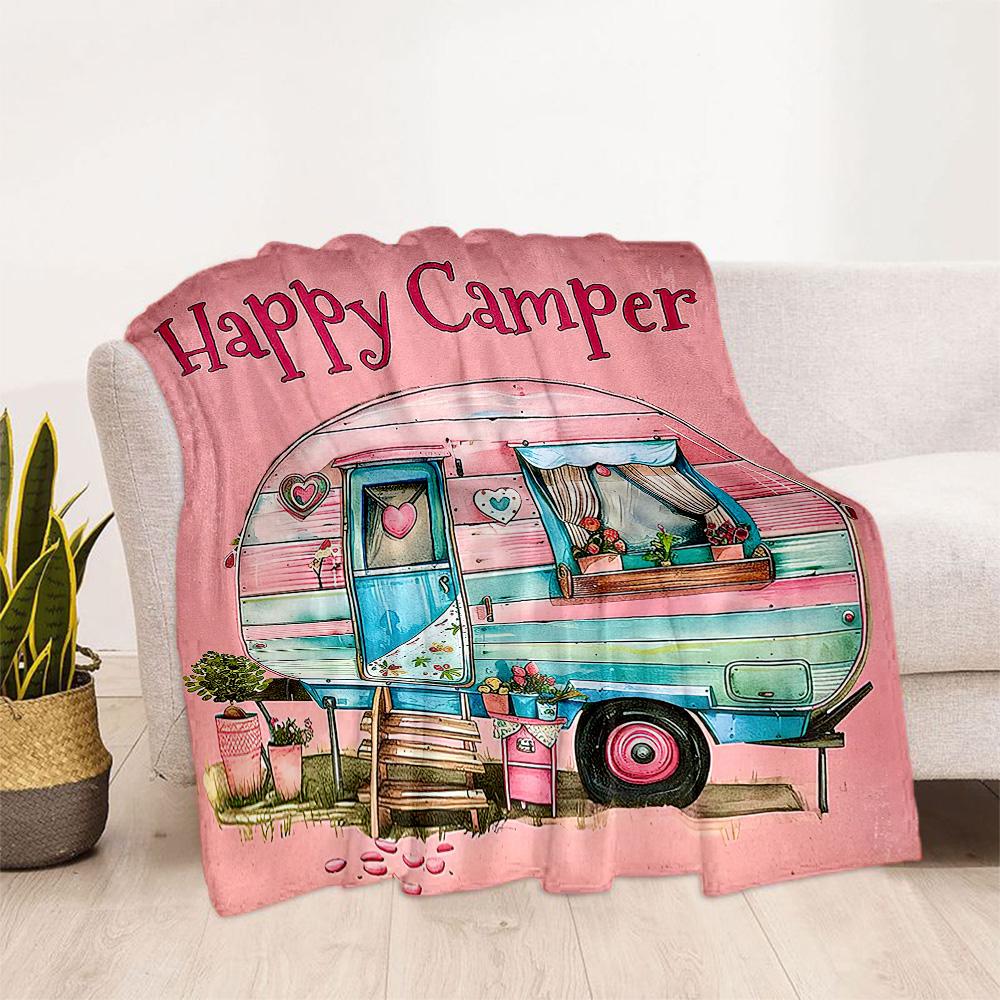 Happy Camper Adventure Blankets Are Suitable for Living Rooms,making Them an Ideal Choice for Outdoor Travel and Gifts.