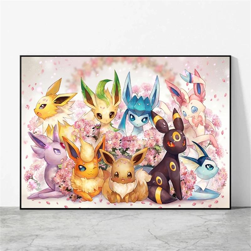 Eeveelutions Decorative Painting Cute Eevee and With Floral Elements High  Quality Wall Art for Home Decor Classic