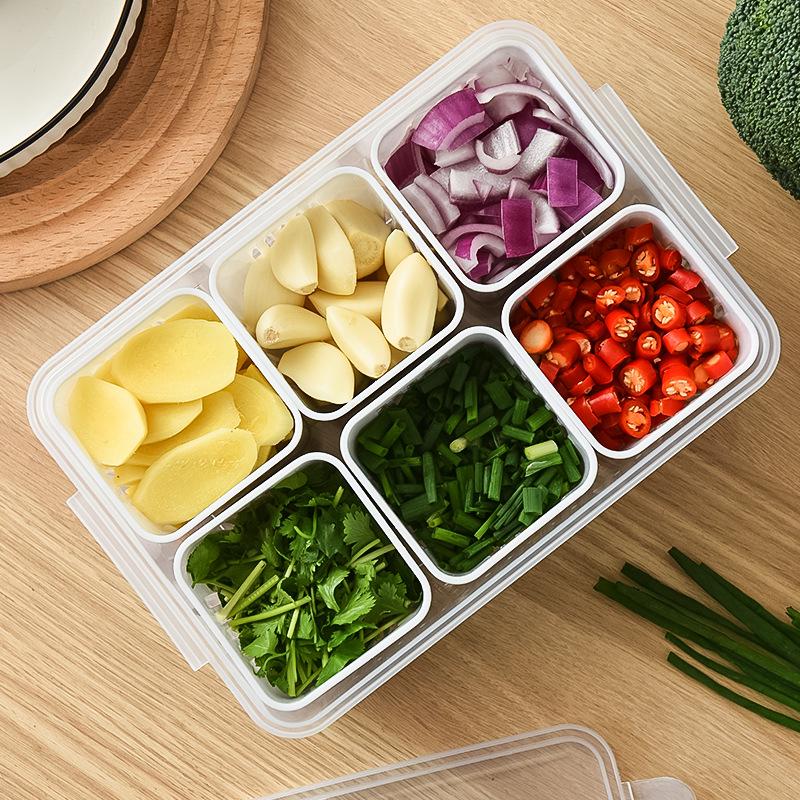 Fresh-Keeping Scallion, Ginger, Garlic Storage Box - Plastic Sealed Jar for Refrigerator