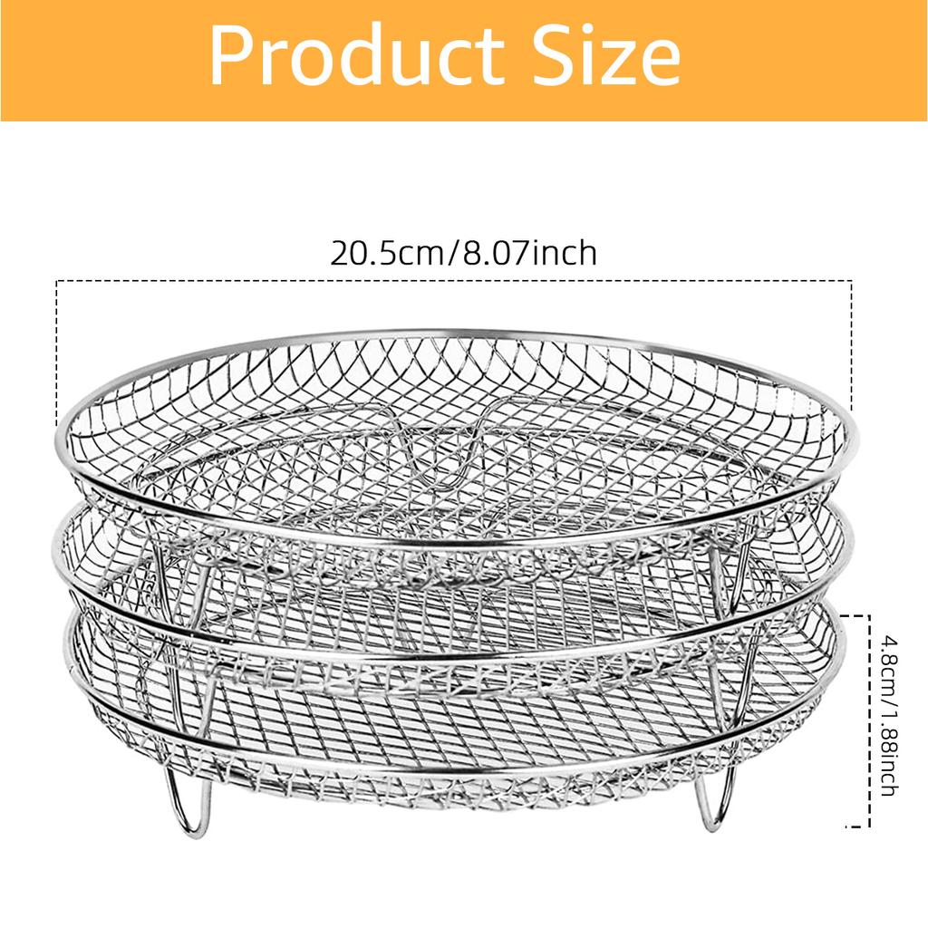 3-layers Air Fryer Rack Stackable Grid Grilling Rack Stainless Steel Anti-corrosion for Home Kitchen Oven Steamer Cooker Gadgets