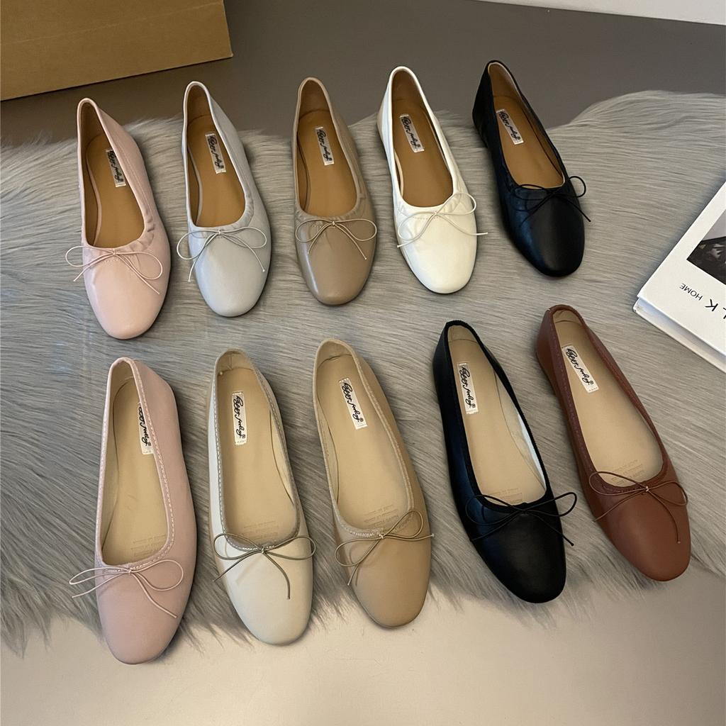 Fashion Bailamos Fashion Bow Tie Flats Ballet Shoes Women Female Ballet Round Toe Shallow Cut Ballerina Soft Moccasin Dress Shoes Zapato