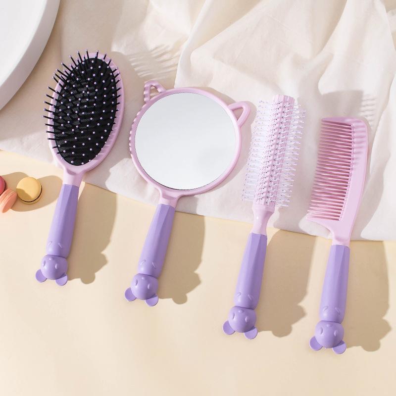 Portable Cute Cartoon Mirror and Air Cushion Comb Set for Fluffy Styling and Curly Long Hair