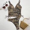 Women’s Two Piece Swimsuit Deep V Neck Tank Crop Top High Waist Bikini Set with Animal Print Pattern for Beach Pool Swimwear