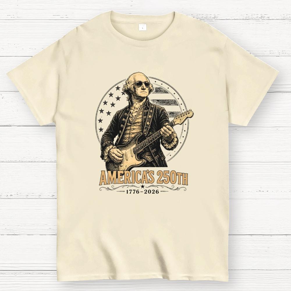 George Washington Guitar-USA 250th Anniversary Cotton Casual Cool Loose T-Shirt