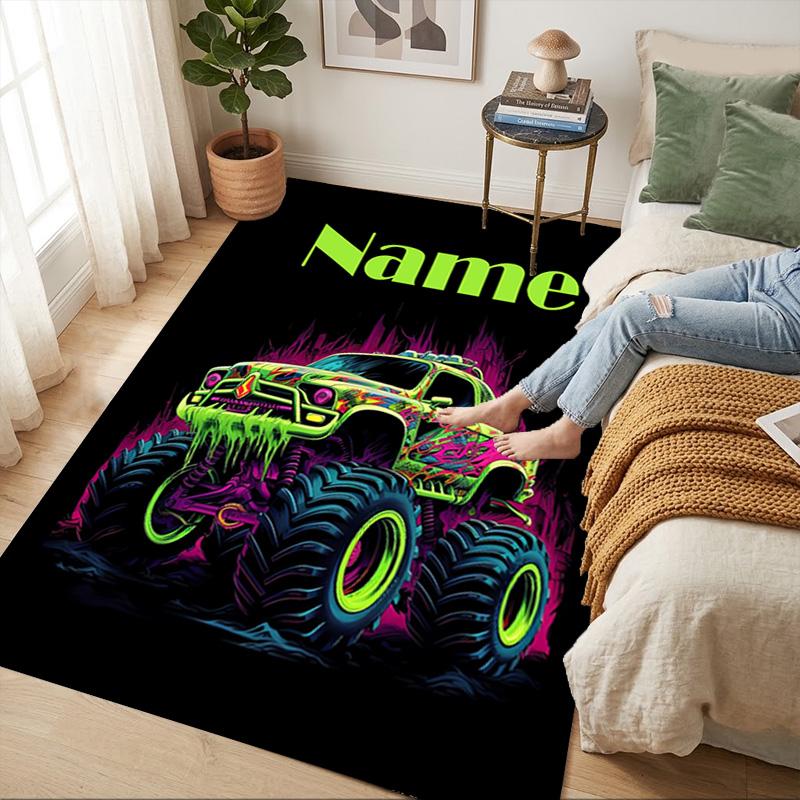 Personalized Name Monster Jam Night Living Room Non-Slip Area Rug Soft Carpet for Bedroom Kids Playroom Sofa Office Home Decor Doormat