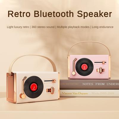 Neuer Retro Bluetooth Lautsprecher Multifunktional 360° Panoramischer Soundeffekt Kompakter Plattenspieler Audiosystem für Mobiltelefone Computer Desktops 5W