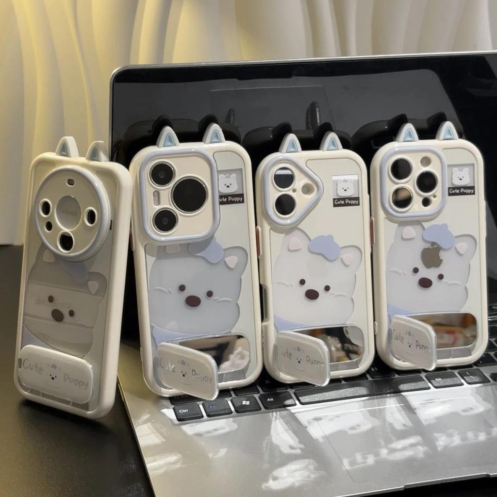 Applicable Apple 17promax protective case, mirror bracket iphone16 cute West Highland puppy mobile phone case 15
